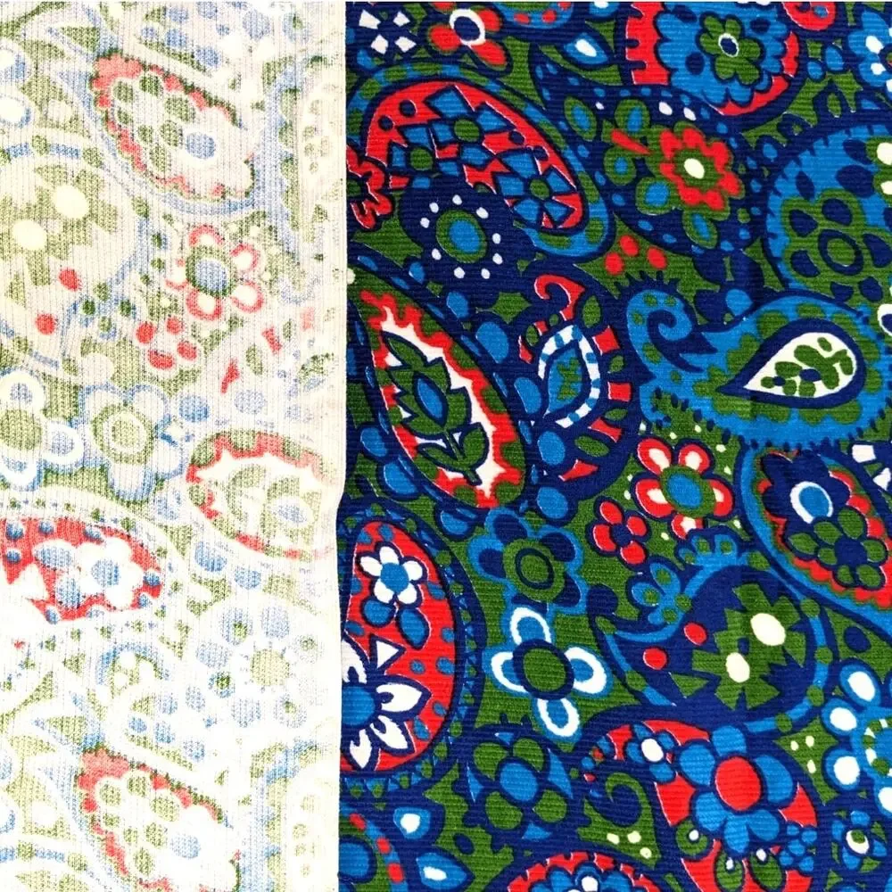 2 1/3 Yards Vintage 1970's CORDUROY FABRIC Hippie Flower Power Bright Paisleys